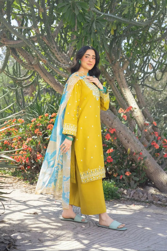 Golden Glow -  3 Pc Stitched Embroidered Cotton Lawn